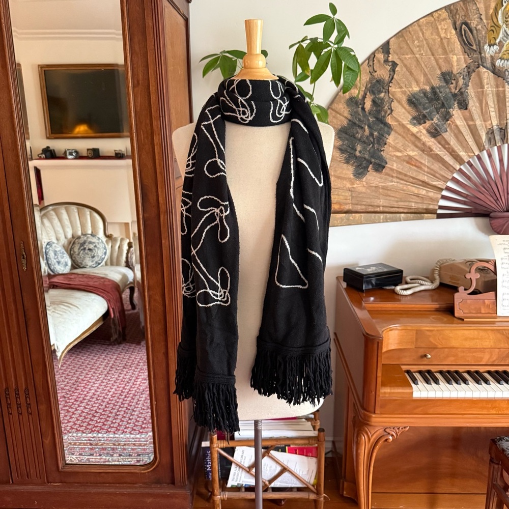 Off-White Black Scarf with White Design